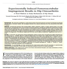 Dr. Pascual and team published in the prestigious American Joint and Bone Journal an experimental model of Hip FAI/OA. This model is a key platform to understand the mechanism of hip osteoarthritis.