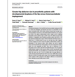 Greater hip abductor size in prearthritic patients with developmental dysplasia of the hip versus femoroacetabular impingement