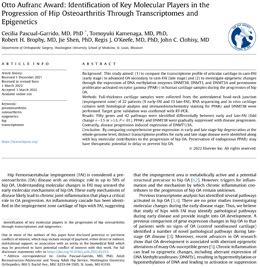 This study confirms, for the first time, that early and late stage of hip FAI disease are distinct molecular entities. Additionally, key molecular players in the progression of hip OA have been identified.