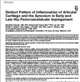 This study shows for the first time that inflammation in patients with hip FAI is similar to that observe in hip OA. This study is important since it is, for the first time, suggesting that this chronic inflammation may be a reason why these patients progress faster to OA.